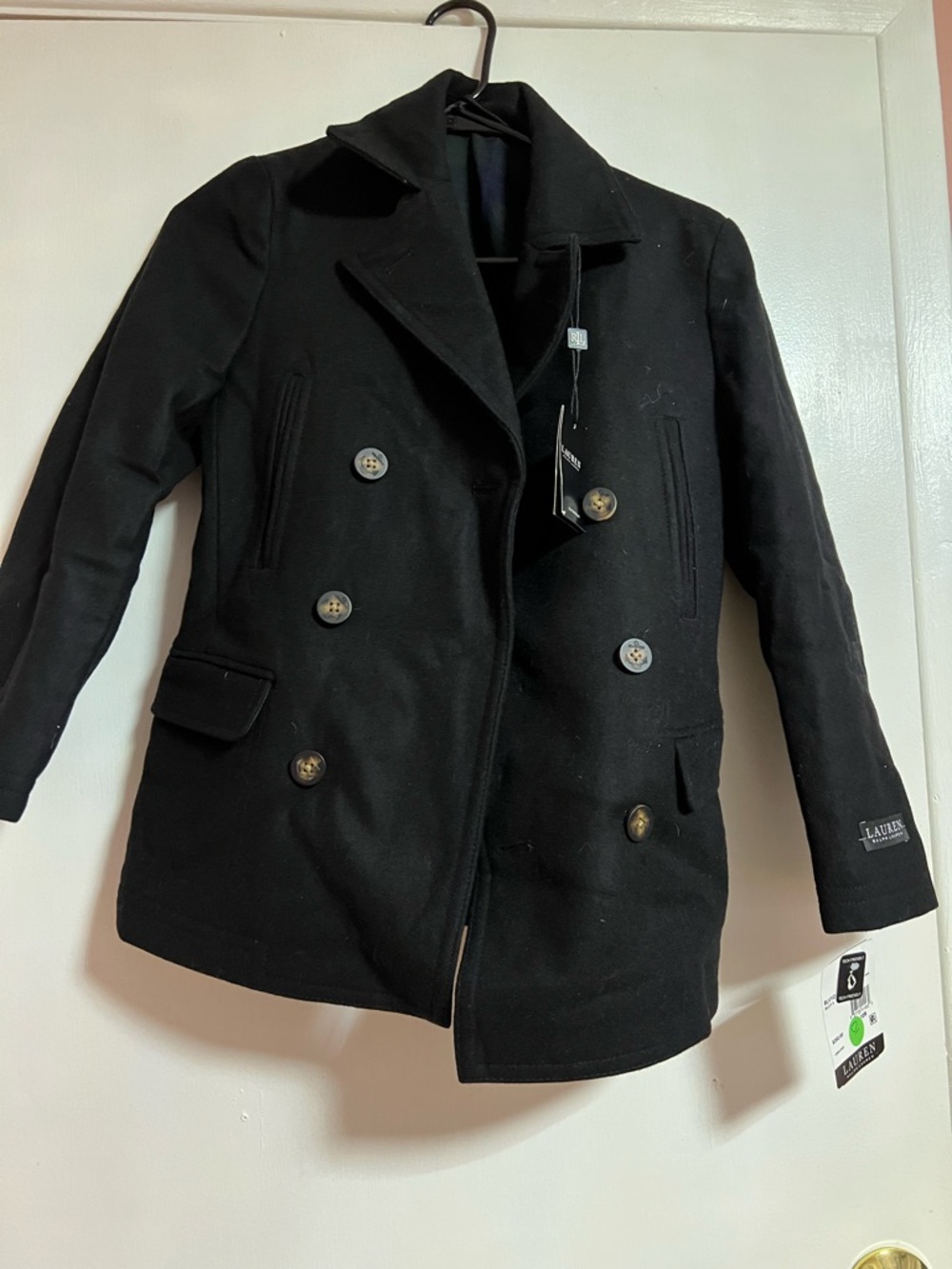 Ralph Lauren Big Boys Black Double-Breasted Wool Peacoat 10R